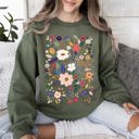 Medium Military Green Bloom Brilliance Color-Infused Floral Print Garden Collection Soft Knit Sweatshirt