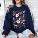 Large Navy Bloom Brilliance Color-Infused Floral Print Garden Collection Soft Knit Sweatshirt