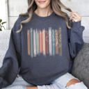 Large Dark Gray Heather Trailing Vines, Nature, Botanical Stripes Inspired Foliage Pattern Cozy Fleece Sweatshirt