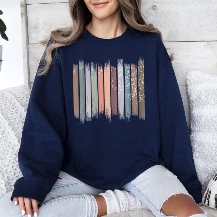 Trailing Vines, Nature, Botanical Stripes Inspired Foliage Pattern Cozy Fleece Sweatshirt