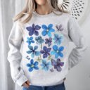 Large Ash Light Gray Bold Floral Blues Pressed Flowers Nature Botanical Landscape Artwork Timeless Nature-Inspired Collection Sweatshirt