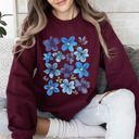 XL Maroon Bold Floral Blues Pressed Flowers Nature Botanical Landscape Artwork Timeless Nature-Inspired Collection Sweatshirt