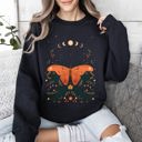 XL Black Celestial Garden Tale, Moth, Moon, And Flowers Celestial Night Garden Illustration Sweatshirt
