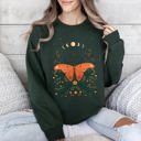 Large Forest Green Celestial Garden Tale, Moth, Moon, And Flowers Celestial Night Garden Illustration Sweatshirt