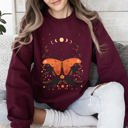 Small Maroon Celestial Garden Tale, Moth, Moon, And Flowers Celestial Night Garden Illustration Sweatshirt