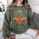 XXL Military Green Celestial Garden Tale, Moth, Moon, And Flowers Celestial Night Garden Illustration Sweatshirt