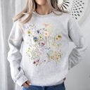 Small Ash Light Gray Delicate Pressed Wildflowers Sweatshirt