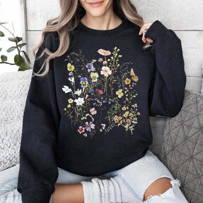 Delicate Pressed Wildflowers Sweatshirt