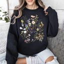 XL Black Delicate Pressed Wildflowers Sweatshirt
