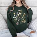 XXXL Forest Green Delicate Pressed Wildflowers Sweatshirt