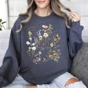 Medium Dark Gray Heather Delicate Pressed Wildflowers Sweatshirt