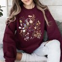 Medium Maroon Delicate Pressed Wildflowers Sweatshirt