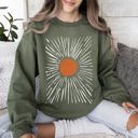 Medium Military Green Boho Starburst Celestial Retro Cosmic Night Sky Print Design For Everyday Wear Sweatshirt