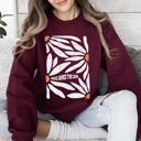 Small Maroon Here Comes The Sun Boho Floral Design Art Print Collection Vintage Inspired Sweatshirt