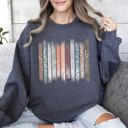 XXXL Dark Gray Heather Meadow Vines And Flowers In Nature Botanical Stripes Garden Meadow Bloom Pastoral Scene Sweatshirt
