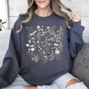 Large Dark Gray Heather Delicate Wildflowers Forest Meadow Pressed Flowers Floral Collection Edition Sweatshirt