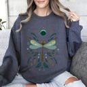 Large Dark Gray Heather Floral Night Sky, Dragonfly, Moon, And Blooms Celestial Garden Limited Edition Sweatshirt