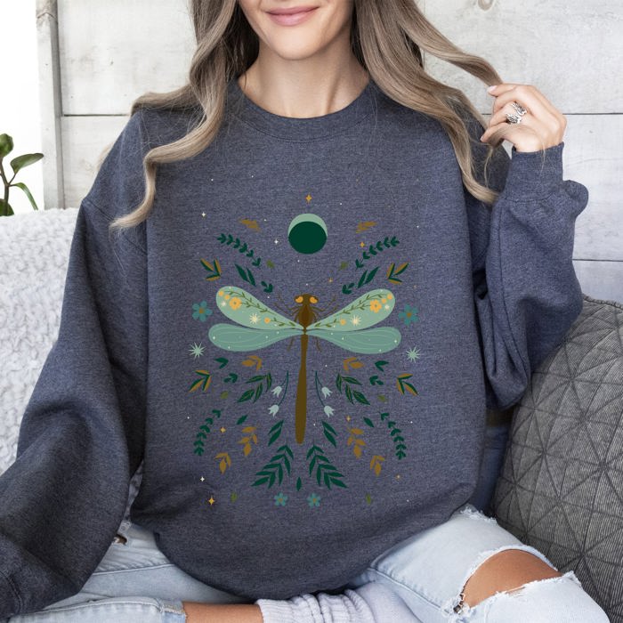 Floral Night Sky, Dragonfly, Moon, And Blooms Celestial Garden Limited Edition Sweatshirt