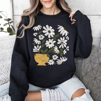 Daisies, Retro Floral Design Vintage-Inspired Floral Print Premium Cotton Blend For All Day Comfort Sweatshirt