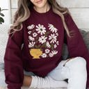 Large Maroon Daisies, Retro Floral Design Vintage-Inspired Floral Print Premium Cotton Blend For All Day Comfort Sweatshirt