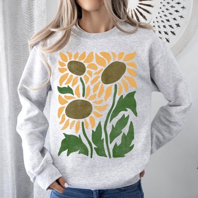 Boho Sunflowers Retro Floral Vintage Bohemian Garden Print Soft Cozy Comfort Sweatshirt