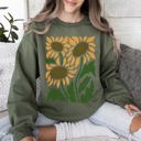 XL Military Green Boho Sunflowers Retro Floral Vintage Bohemian Garden Print Soft Cozy Comfort Sweatshirt