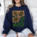 Medium Navy Boho Sunflowers Retro Floral Vintage Bohemian Garden Print Soft Cozy Comfort Sweatshirt