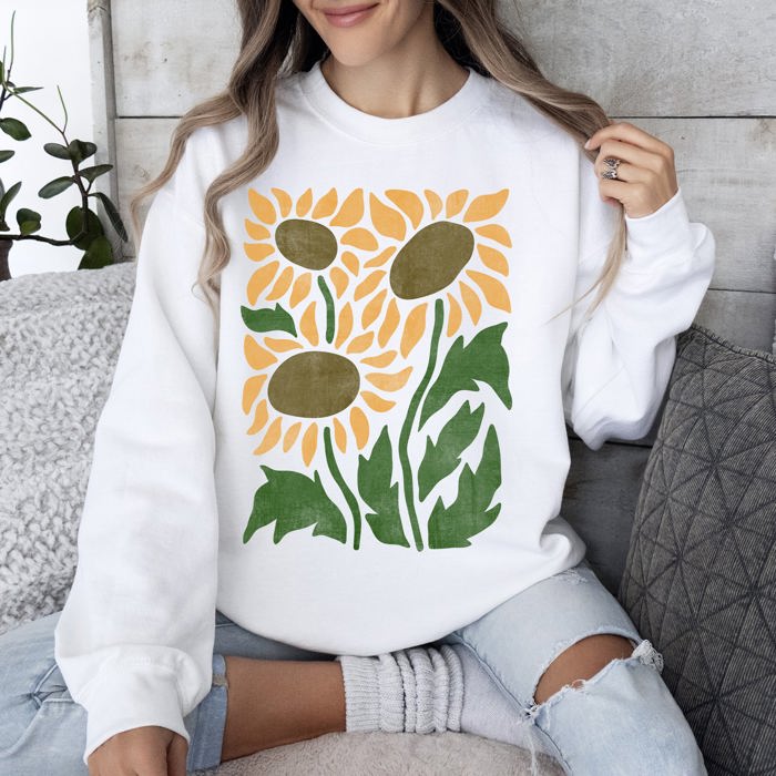 Boho Sunflowers Retro Floral Vintage Bohemian Garden Print Soft Cozy Comfort Sweatshirt