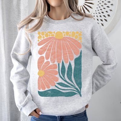 Colorful Daisies Art Nouveau Floral Design Vintage Botanical Illustration Sweatshirt