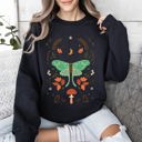 XL Black Mystical Moth and Moon, Enchanted Floral Night Sky Celestial Garden Dreamscape Sweatshirt