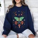 XL Navy Mystical Moth and Moon, Enchanted Floral Night Sky Celestial Garden Dreamscape Sweatshirt