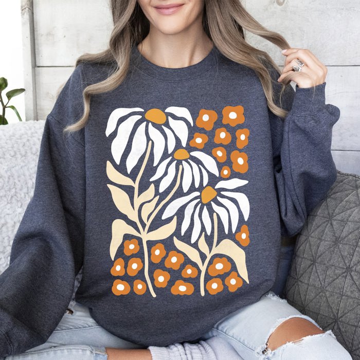 Boho Daisies, Boho Retro Floral Design Vintage Bohemian Blossom Pattern Sweatshirt