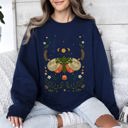 Small Navy Midnight Garden Dance Moth Moon Floral Print Night Garden Dreamy Nature Art Sweatshirt
