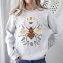 Small Ash Light Gray Honey Bee, Forest Moon, Botanical Design Graphic Nature Inspired Cozy Sweatshirt