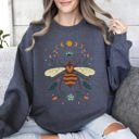 XL Dark Gray Heather Honey Bee, Forest Moon, Botanical Design Graphic Nature Inspired Cozy Sweatshirt