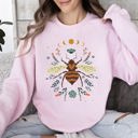 Small Light Pink Honey Bee, Forest Moon, Botanical Design Graphic Nature Inspired Cozy Sweatshirt