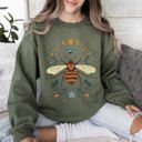 Medium Military Green Honey Bee, Forest Moon, Botanical Design Graphic Nature Inspired Cozy Sweatshirt