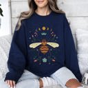 Medium Navy Honey Bee, Forest Moon, Botanical Design Graphic Nature Inspired Cozy Sweatshirt