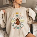 XL Sand Honey Bee, Forest Moon, Botanical Design Graphic Nature Inspired Cozy Sweatshirt