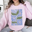 XL Light Pink All You Need Is Love, Retro Flowers Vintage Floral Cozy Nostalgia Message Of Peace And Joy Sweatshirt