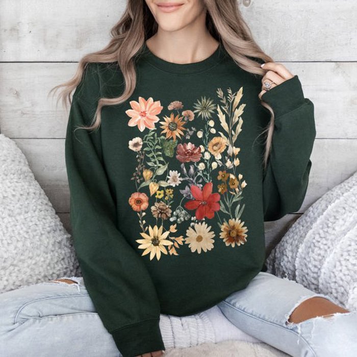 Dried Wildflower Meadow Nature Floral Pressed Leaves Botanical Garden Calm Morning Sweatshirt