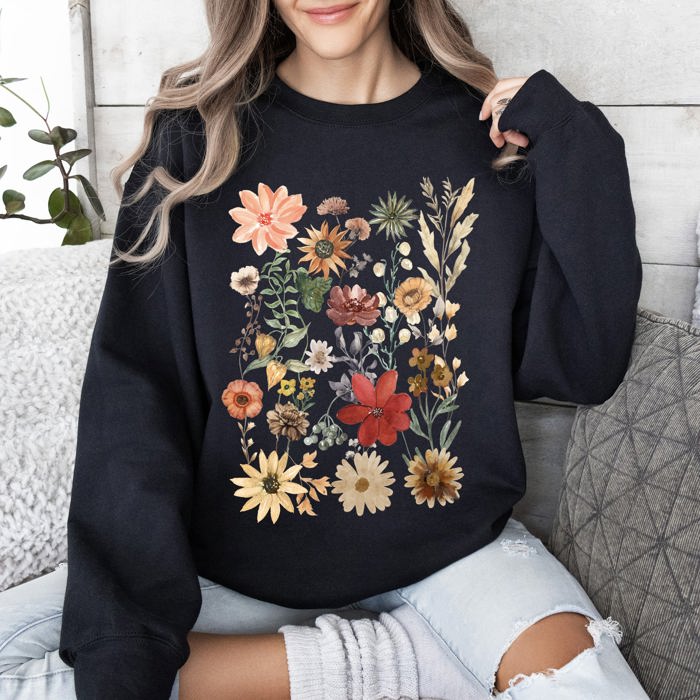 Dried Wildflower Meadow Nature Floral Pressed Leaves Botanical Garden Calm Morning Sweatshirt