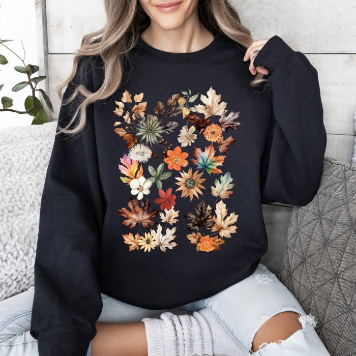 Lush Leaves Artistic Floral Print Botanical Garden Collection Premium Hand Drawn Floral Artwork Sweatshirt