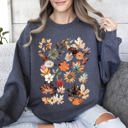 Small Dark Gray Heather Lush Leaves Artistic Floral Print Botanical Garden Collection Premium Hand Drawn Floral Artwork Sweatshirt