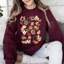 Large Maroon Lush Leaves Artistic Floral Print Botanical Garden Collection Premium Hand Drawn Floral Artwork Sweatshirt