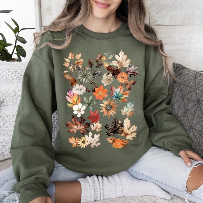 Lush Leaves Artistic Floral Print Botanical Garden Collection Premium Hand Drawn Floral Artwork Sweatshirt