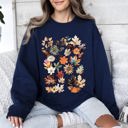 XL Navy Lush Leaves Artistic Floral Print Botanical Garden Collection Premium Hand Drawn Floral Artwork Sweatshirt