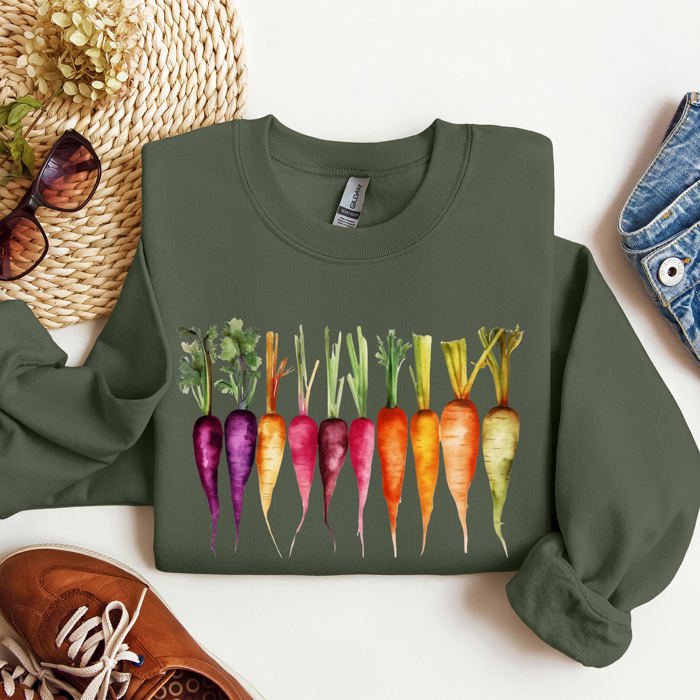 Carrots Watercolor Garden Vegetables Botanical Illustration Inspired By Gardening Sweatshirt