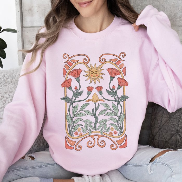 Sun Art Deco Design Celestial Art Nouveau Solar Rays And Stars Motif Modern Sweatshirt