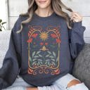 Large Dark Gray Heather Sun Art Deco Design Celestial Art Nouveau Solar Rays And Stars Motif Modern Sweatshirt